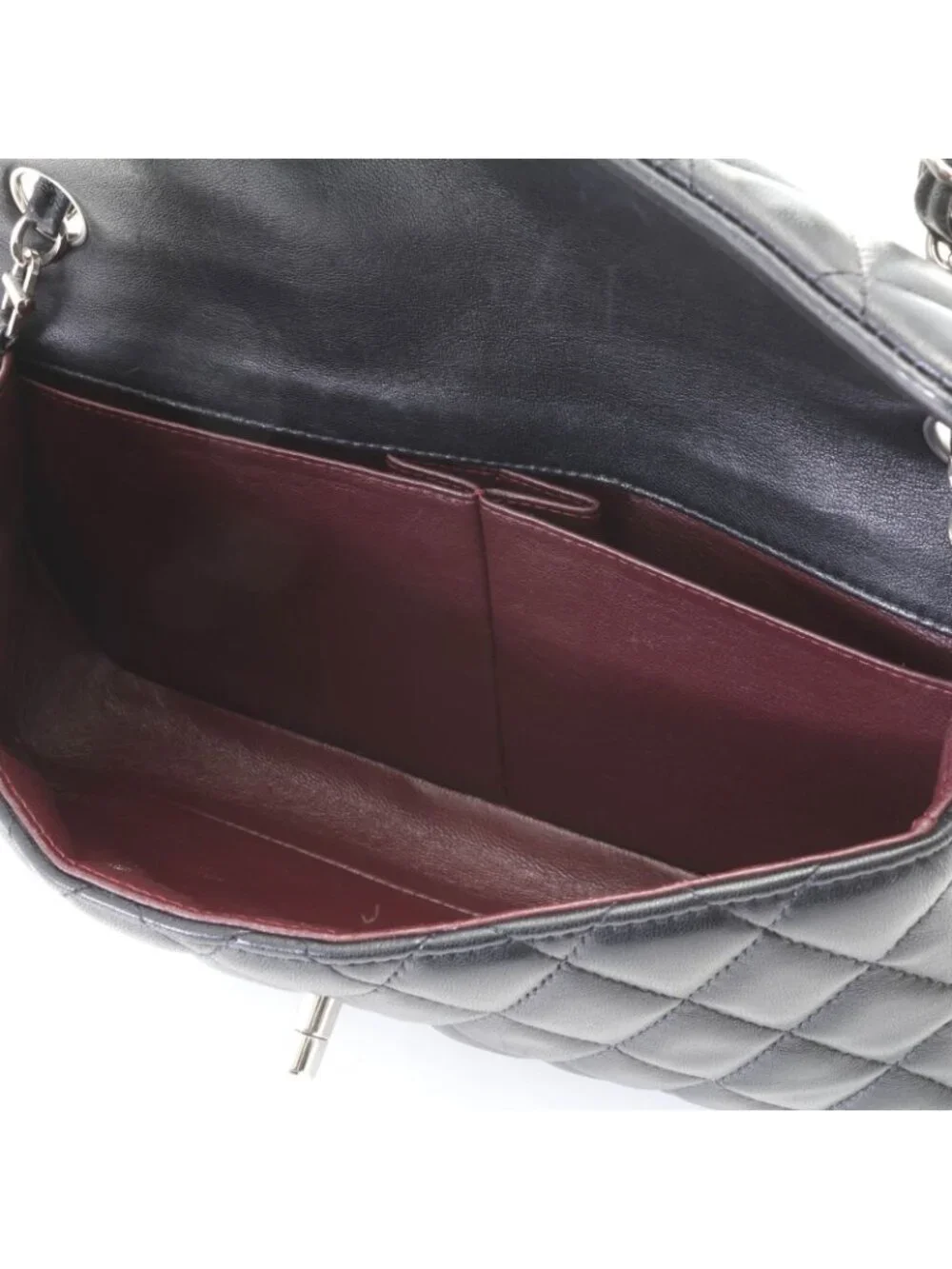 Chanel Quilted Chain Shoulder Black Silver Lambskin Bag